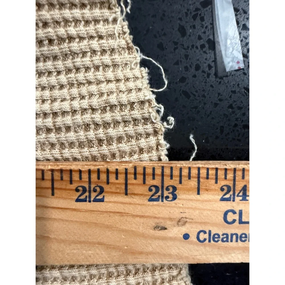 Free People‎ FP One Tan Waffle Knit Henley Top Long Sleeve Raw Edge Cotton m